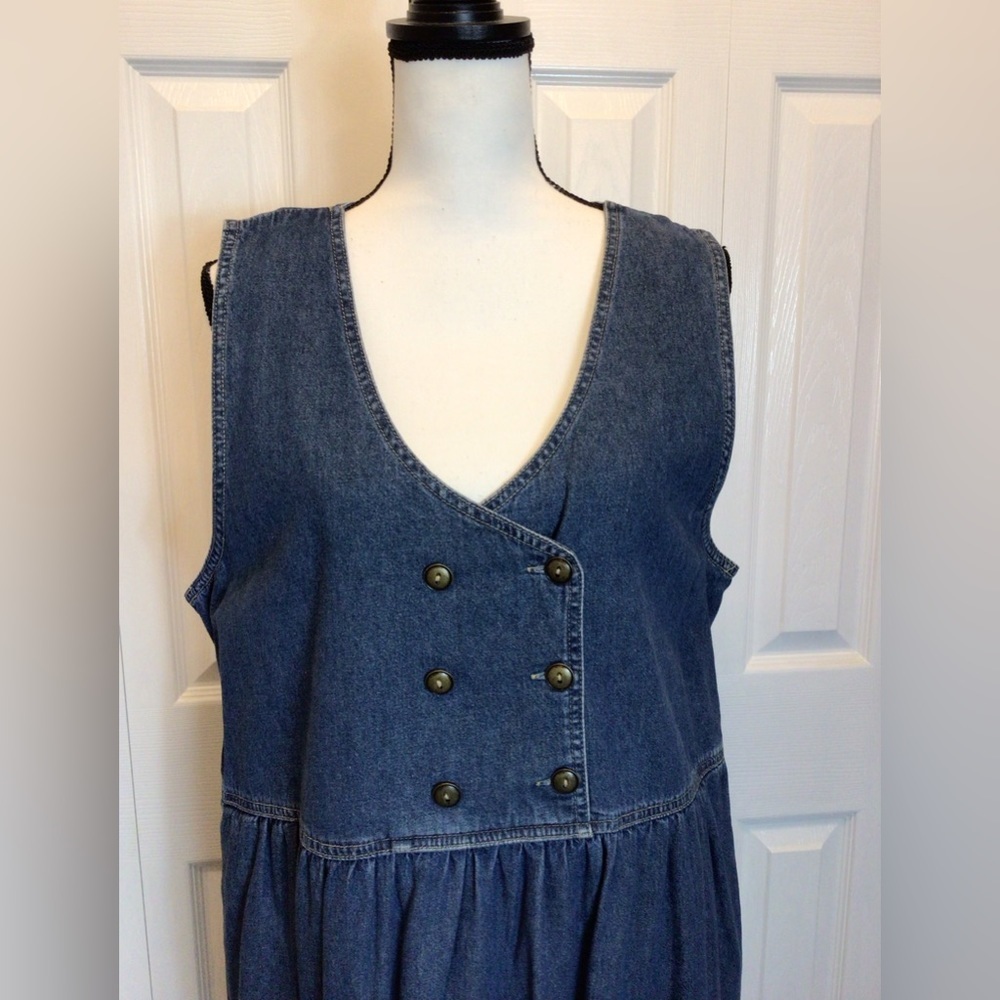 Vintage Original TY Wear Sleeveless Button A-Line Denim Maxi Dress Size 16 - Picture 4 of 7